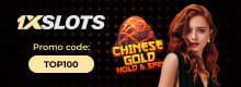 1XSLOTS Promo code: TOP100 Chinese Gold Hold and Spin